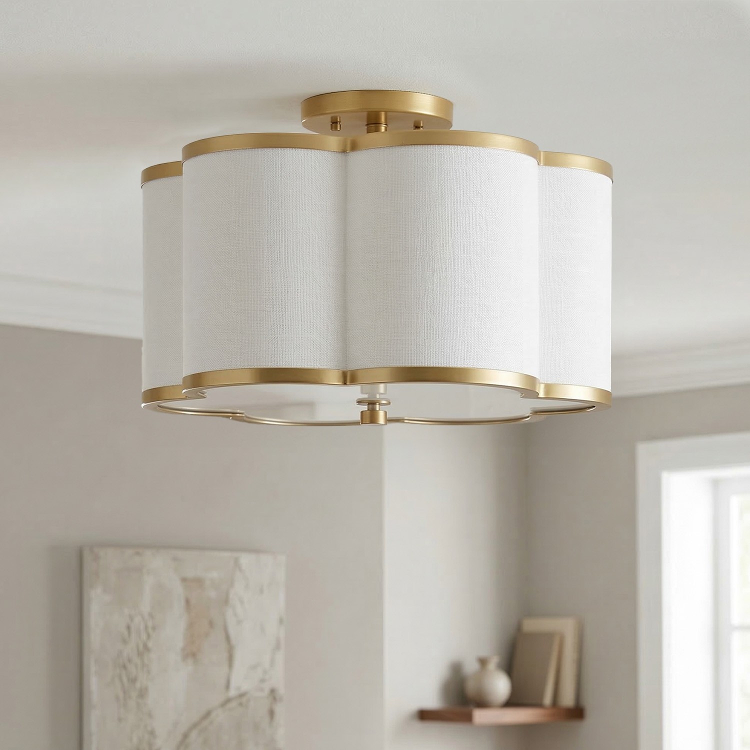 Thomas Minimalist Linen Flower Scallop Flush Mount Ceiling Light