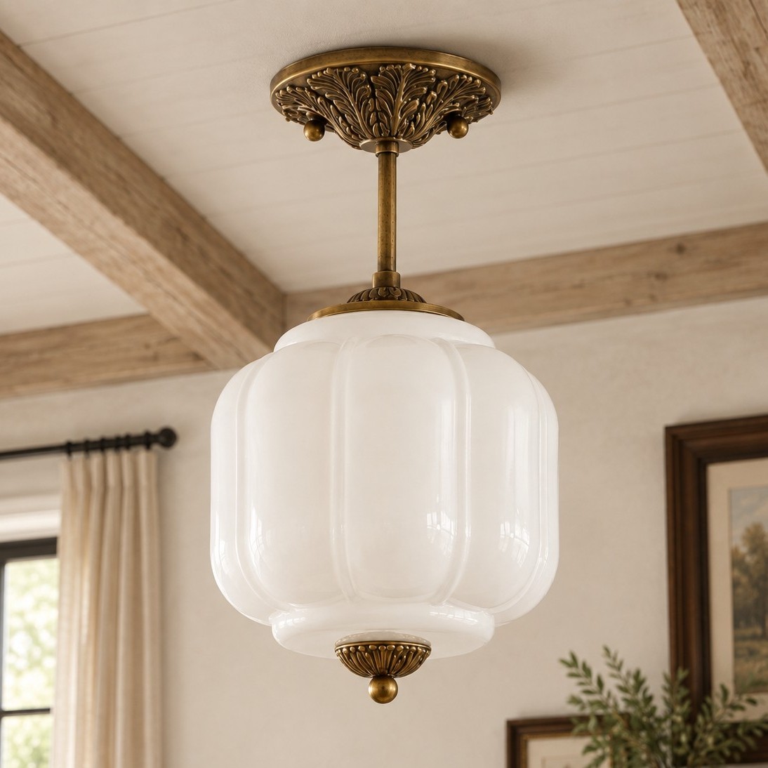Conran Vintage Milk Glass Lantern Eloise Ceiling Light