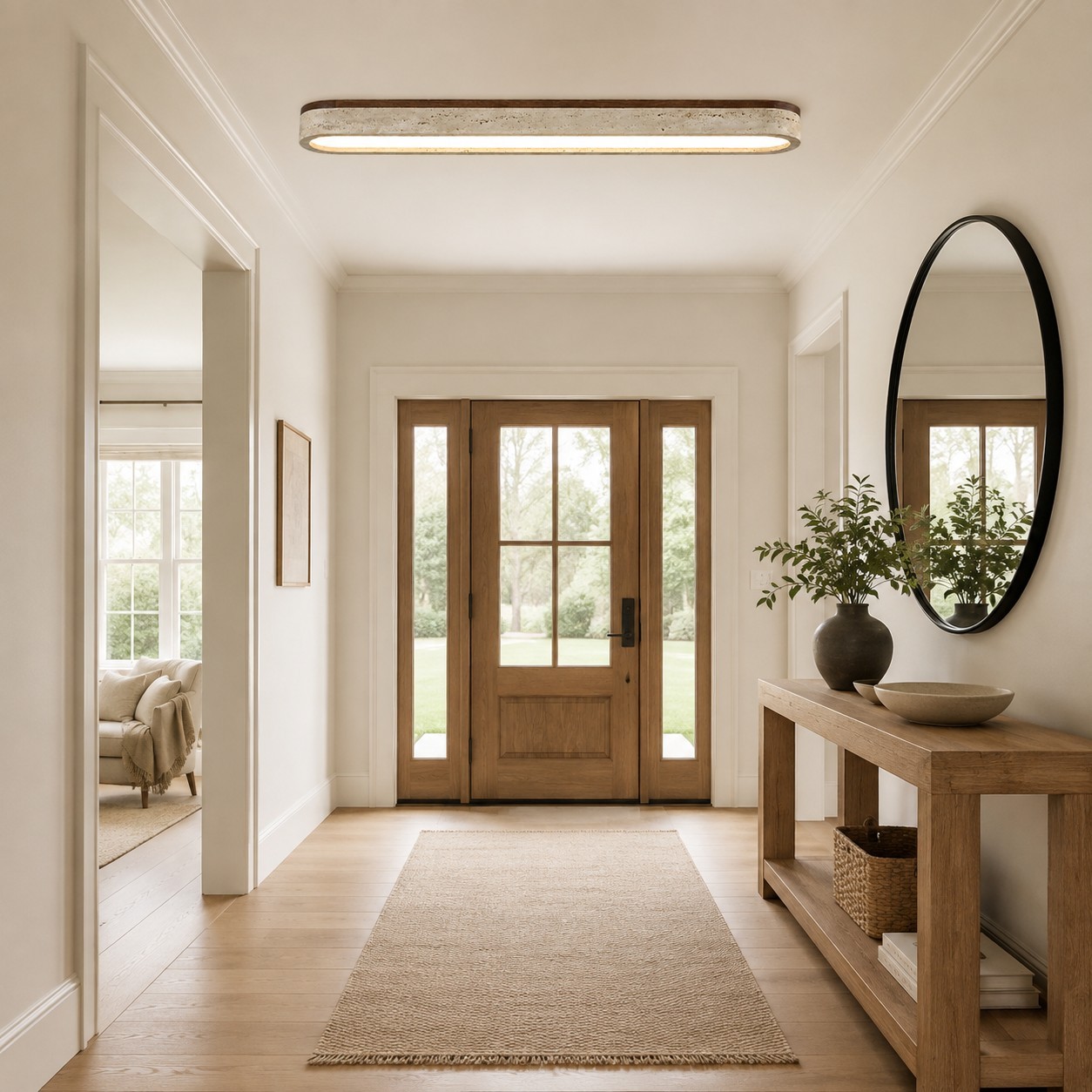 Samue Travertine Wood Linear LED Flush Mount Ceiling Light
