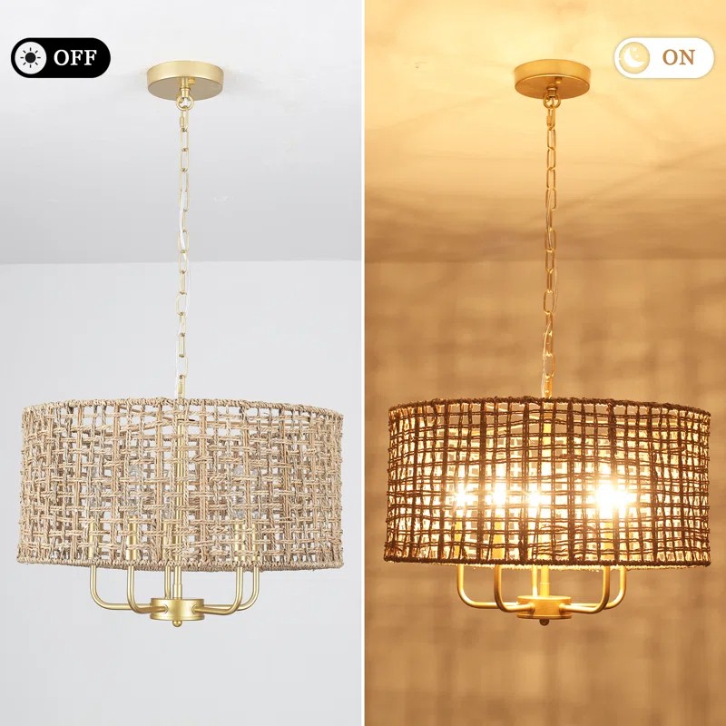 Arlo Bohemian 5 Light Natural Rattan Drum Chandelier