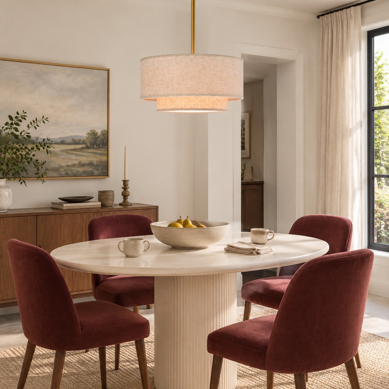 Aevon 3-Light Matte Brown Double Drum Pendant Light