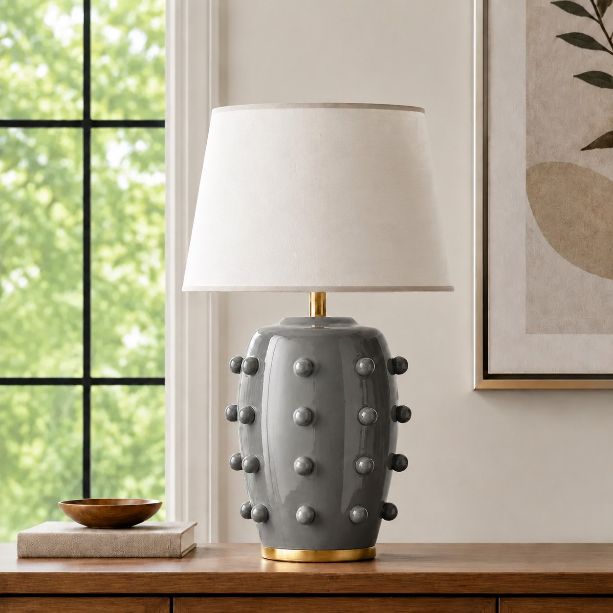 Adrian Modern Farmhouse Ceramic Linen Textured Ball Table Light