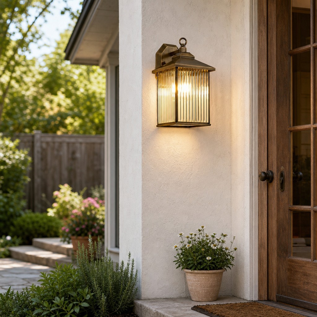 Reid Farmhouse Outdoor Brass Lantern Patio Wall Light