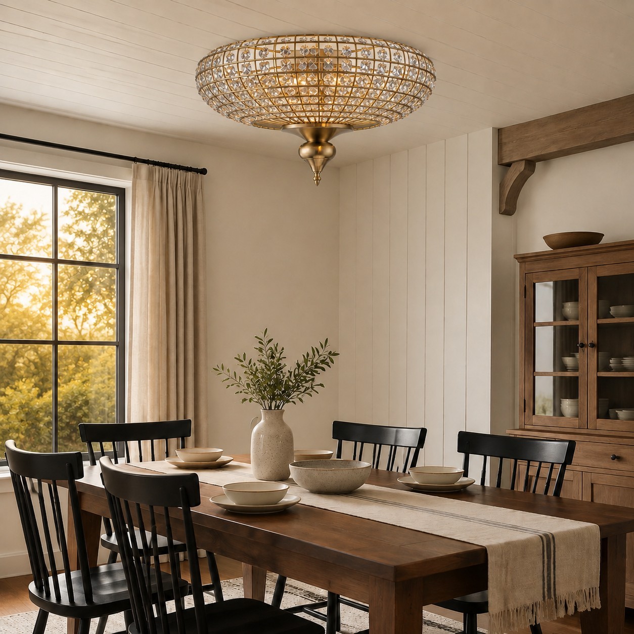 Celine Vintage Crystal Round Semi Flush Ceiling Light