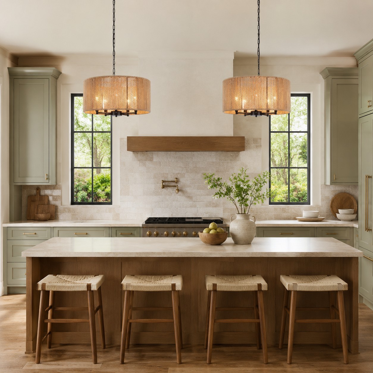 Haynes Rustic Rattan Dimmable Drum Pendant Light