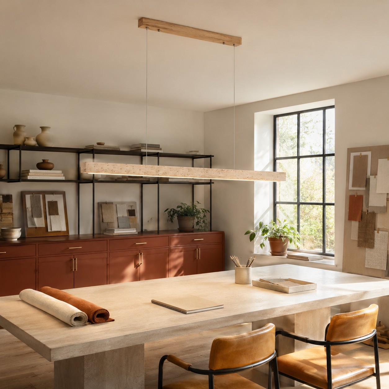 Umberto Minimalist Travertine Linear Pendant Light