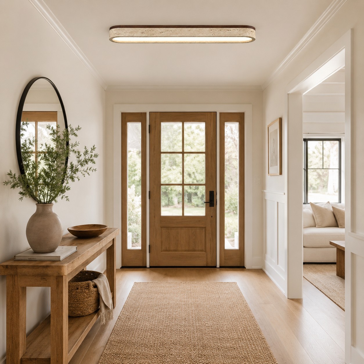 Samue Travertine Wood Linear LED Flush Mount Ceiling Light