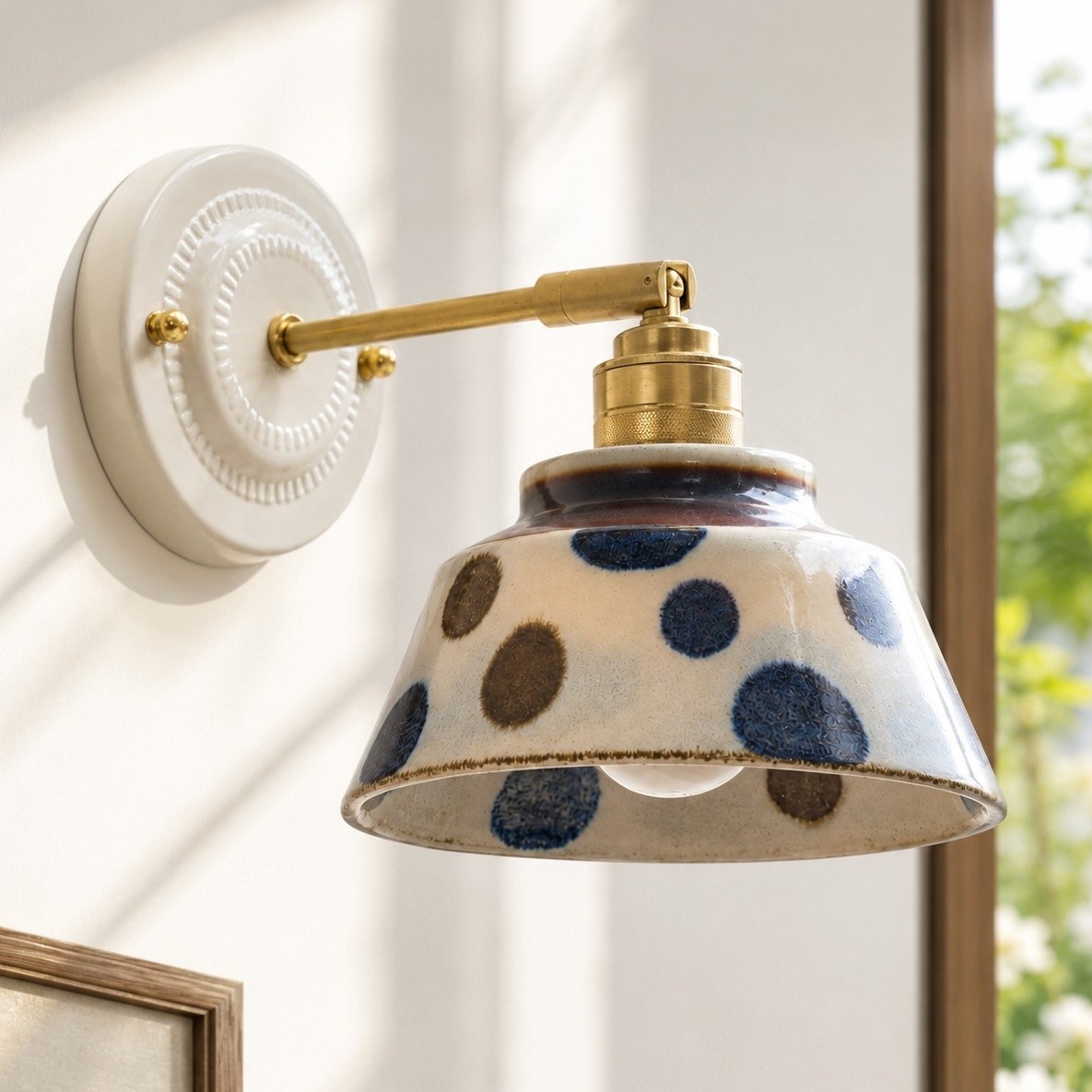 Colin Vintage Decorative Pattern Ceramic Brass Wall Sconce