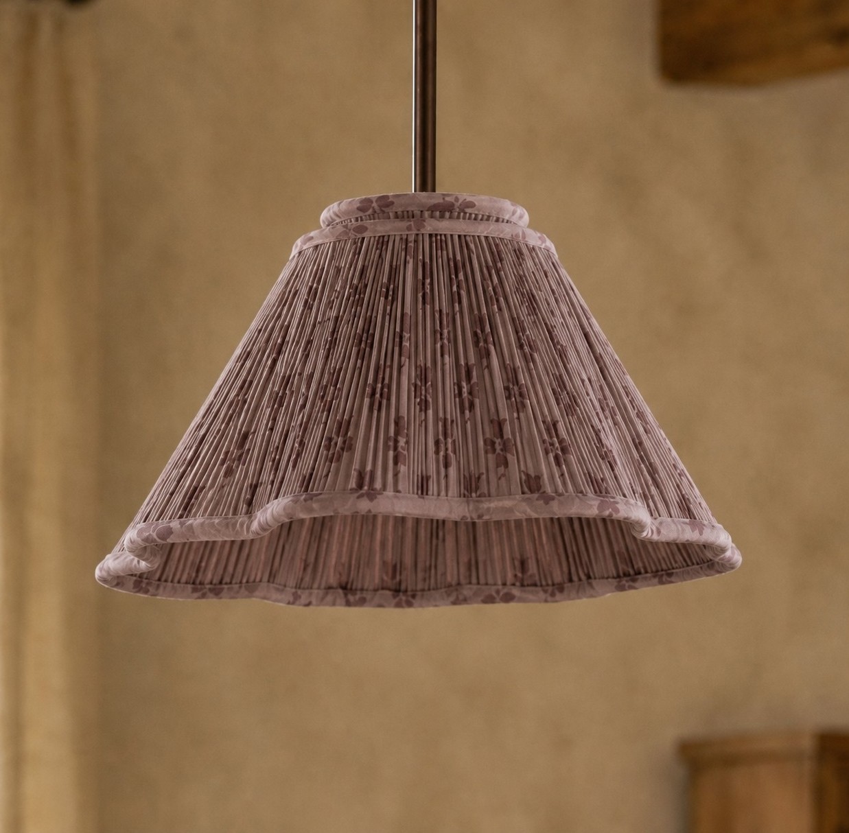 Nolan Farmhouse Vintage Floral Pleated Fabric Cone Pendant Light