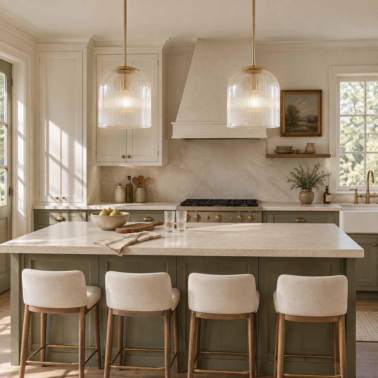 Alain Farmhouse Cooper Ribbed Glass Pendant Light For Dining Room & Kitchen