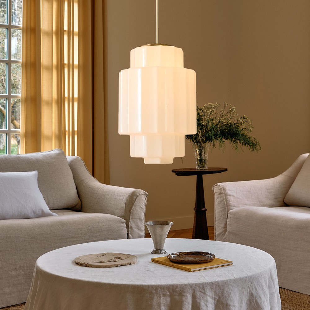Winry Antique Brass Tiered Milk Glass Pendant Light