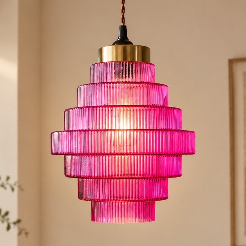 Kaelyn Bottle Shade Stained Striped Glass Pendant Light