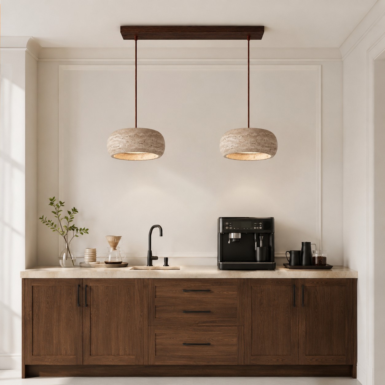 Veloria Scandinavian Travertine Round Pendant Light