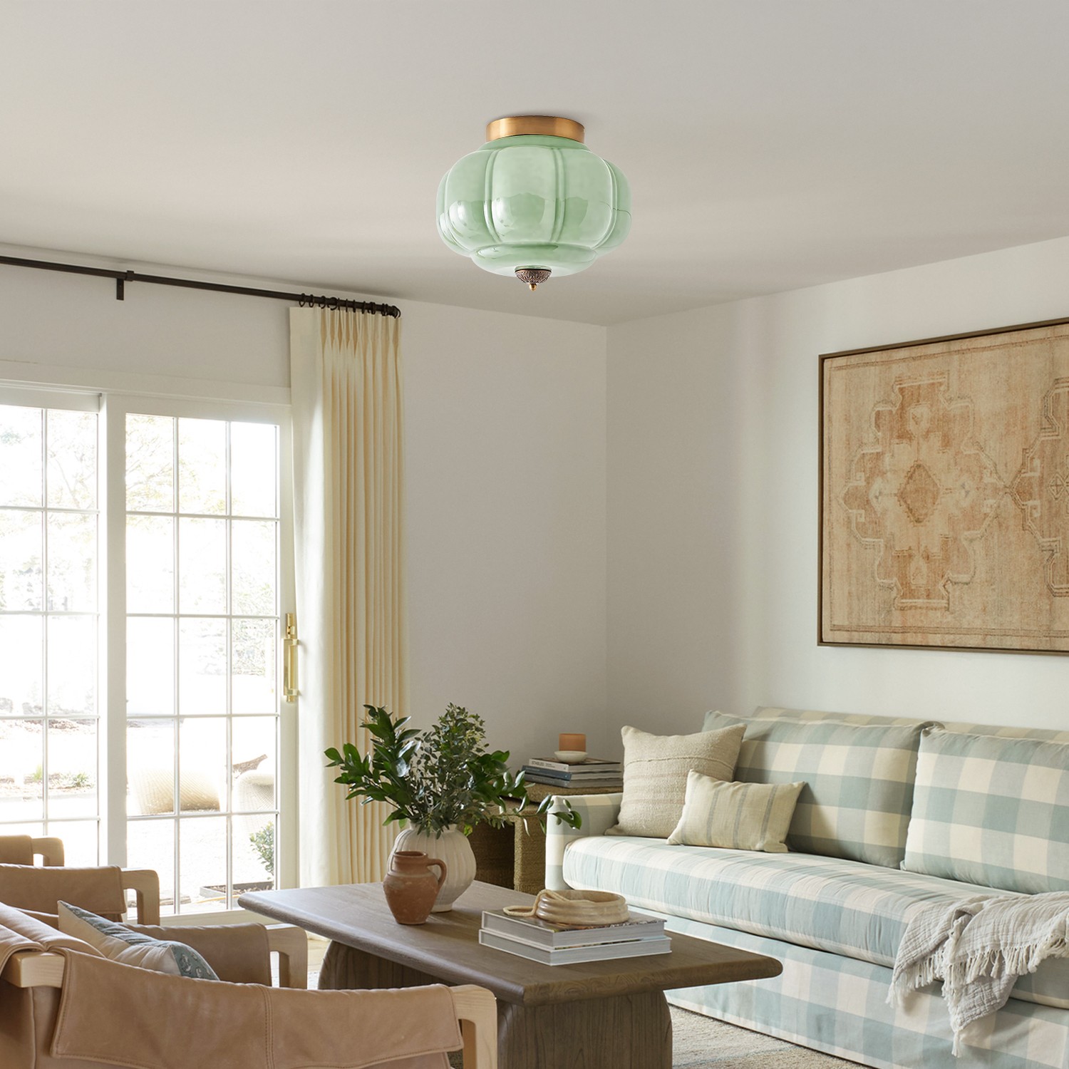 Ozita Retro Milk Glass Semi Flush Mount Eloise Ceiling Light