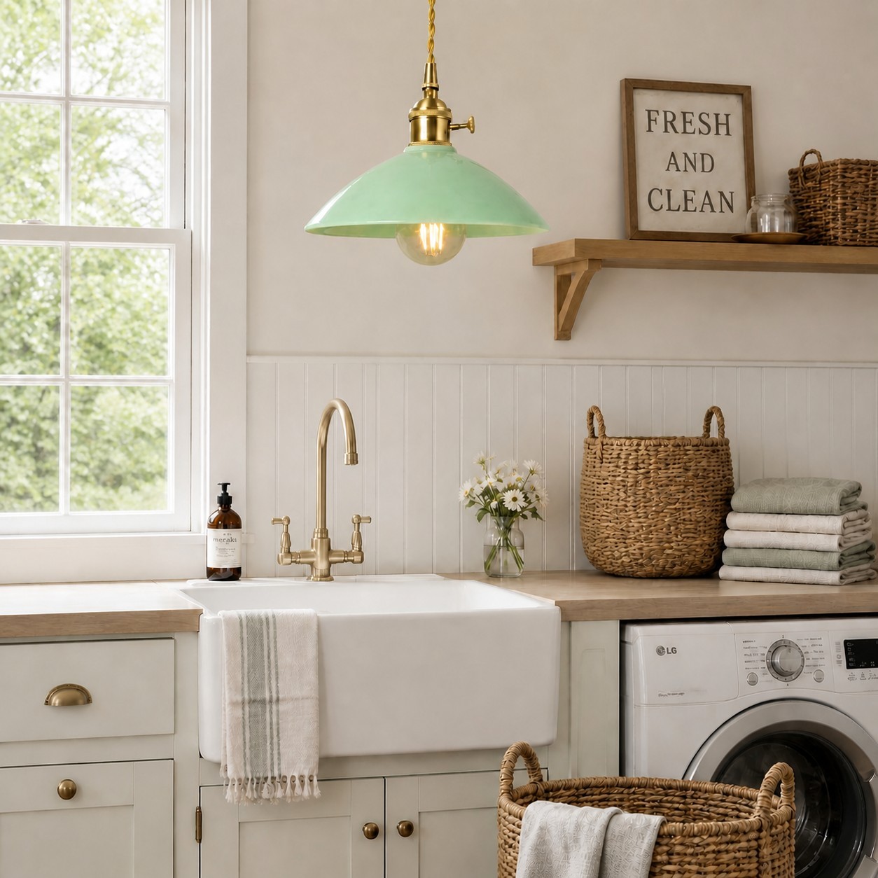 Lenora Vintage Ceramic Brass Cone Pendant Light