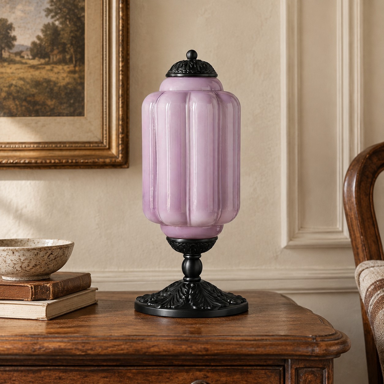 Nexos French Retro Cream Glass Textured Eloise Table Lamp