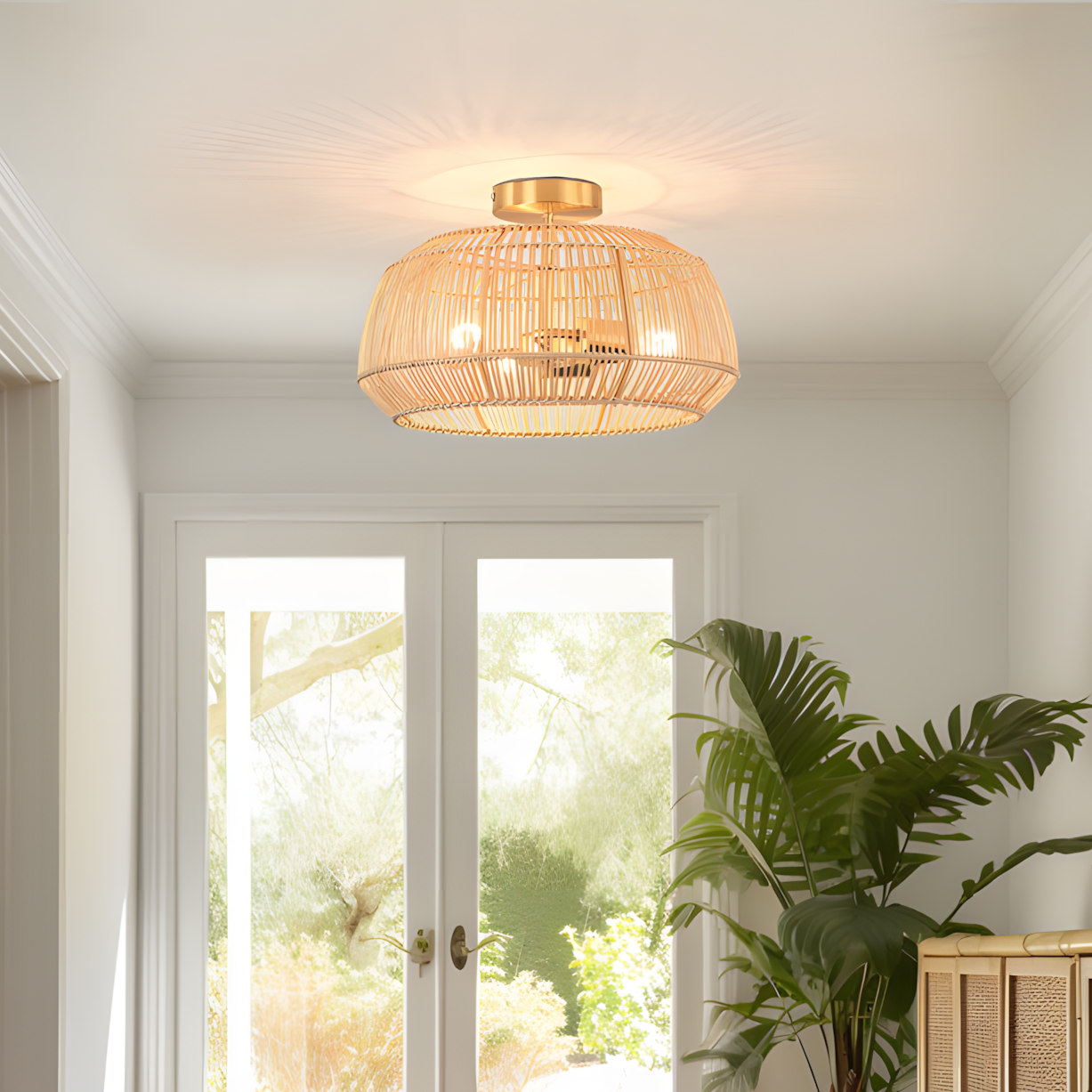 Lyril Boho Rattan Semi Flush Mount Ceiling Light