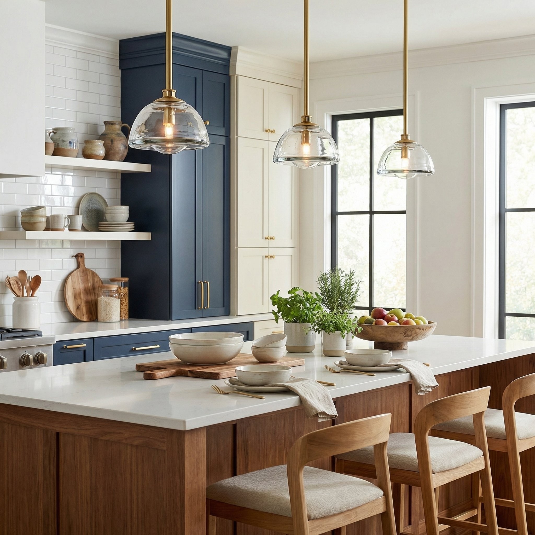 Brenna Modern Brass Cast Glass Dome Pendant Light