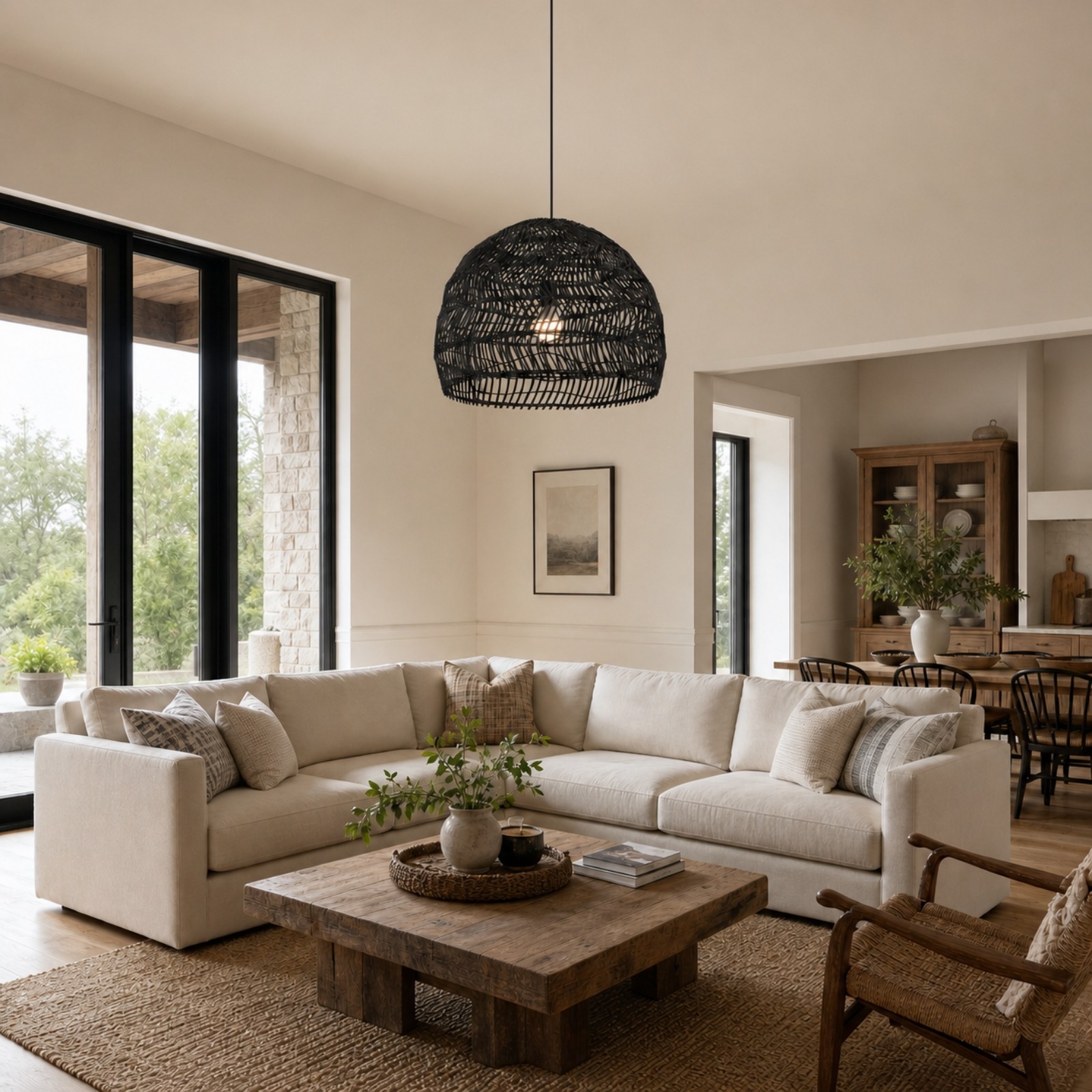 Juno Scandinavian Boho Woven Wicker Rattan Pendant Light