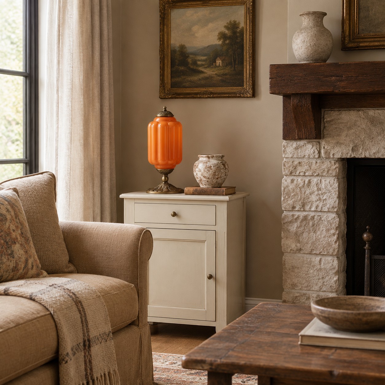 Nexos French Retro Cream Glass Textured Eloise Table Lamp