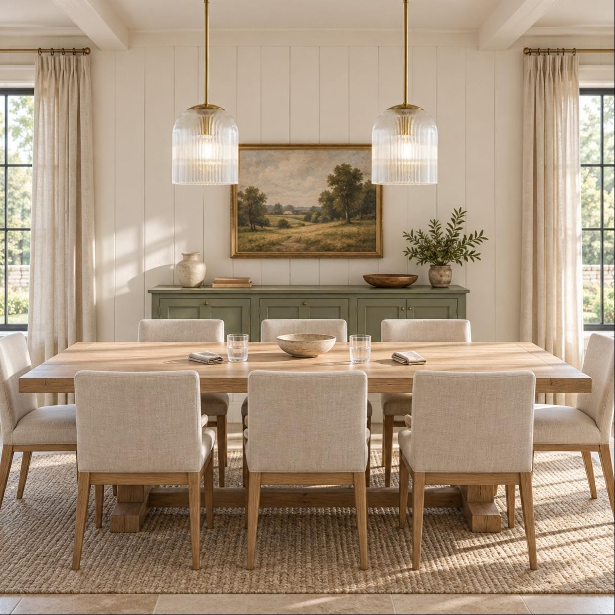 Alain Farmhouse Cooper Ribbed Glass Pendant Light For Dining Room & Kitchen