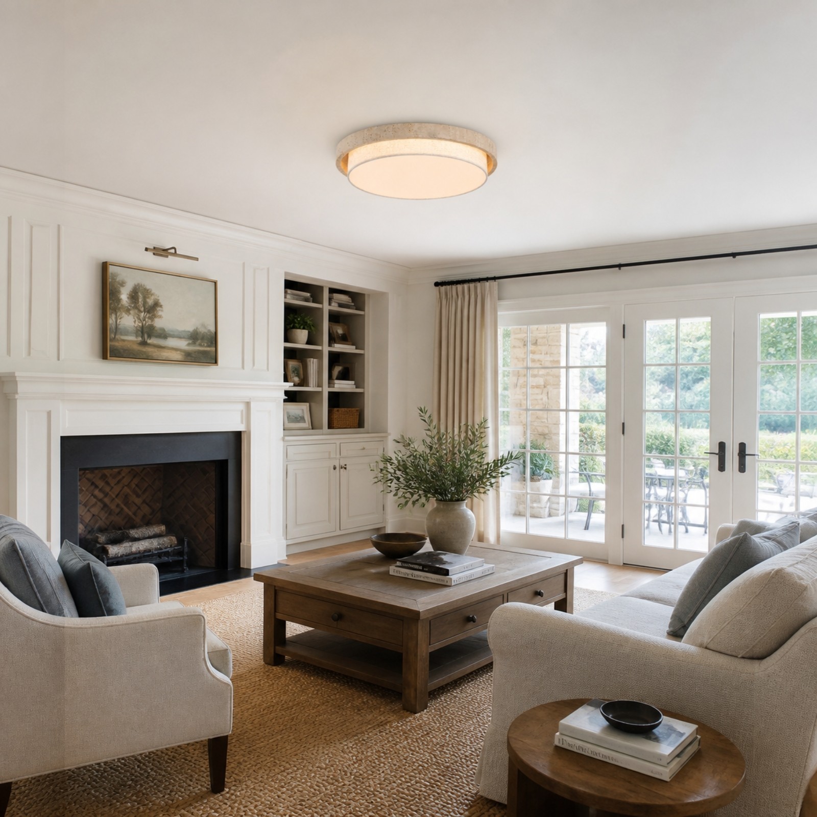 Cavell Wabi Sabi Travertine Flush Mount Ceiling Light