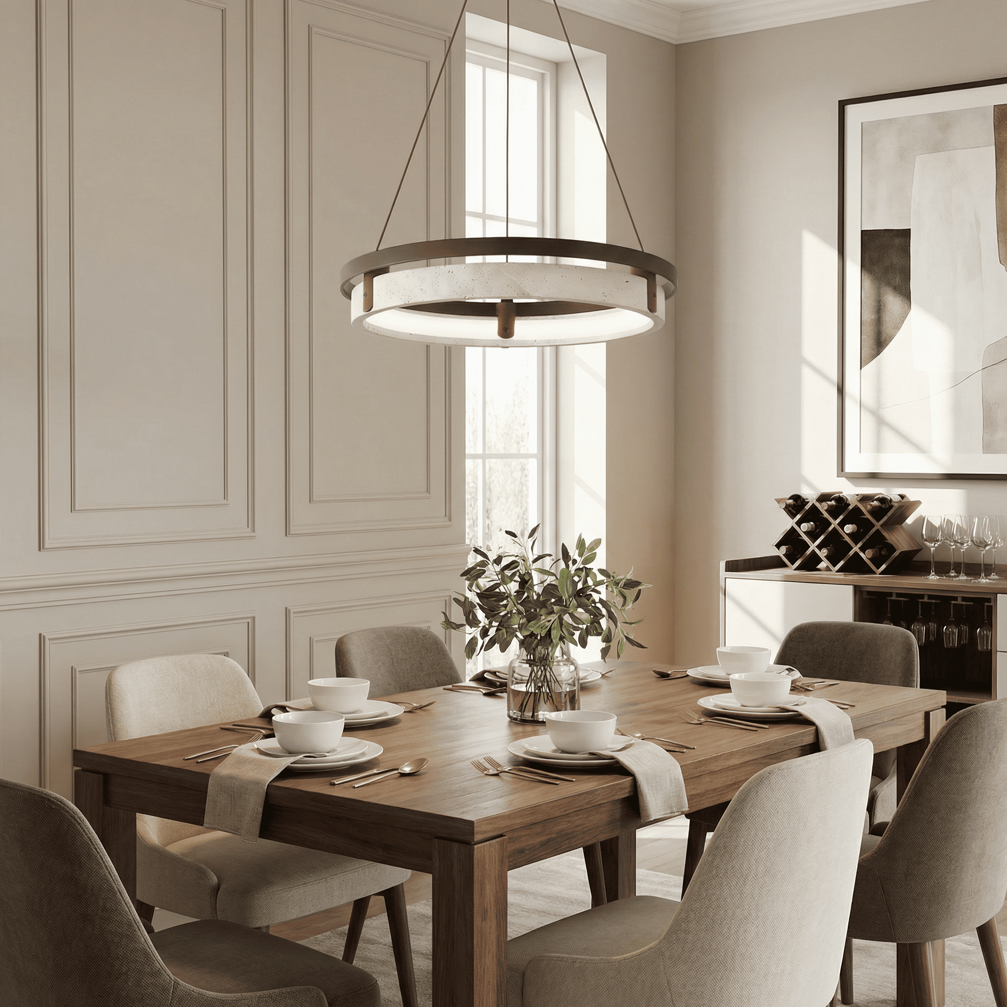 Hendricks Wabi-Sabi Travertine Circular LED Pendant Light