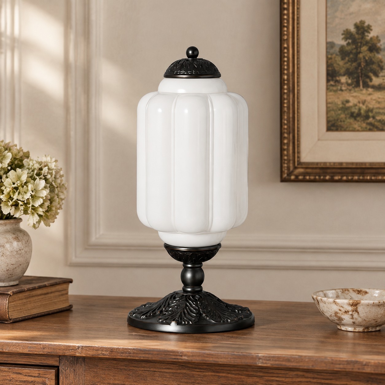 Nexos French Retro Cream Glass Textured Eloise Table Lamp
