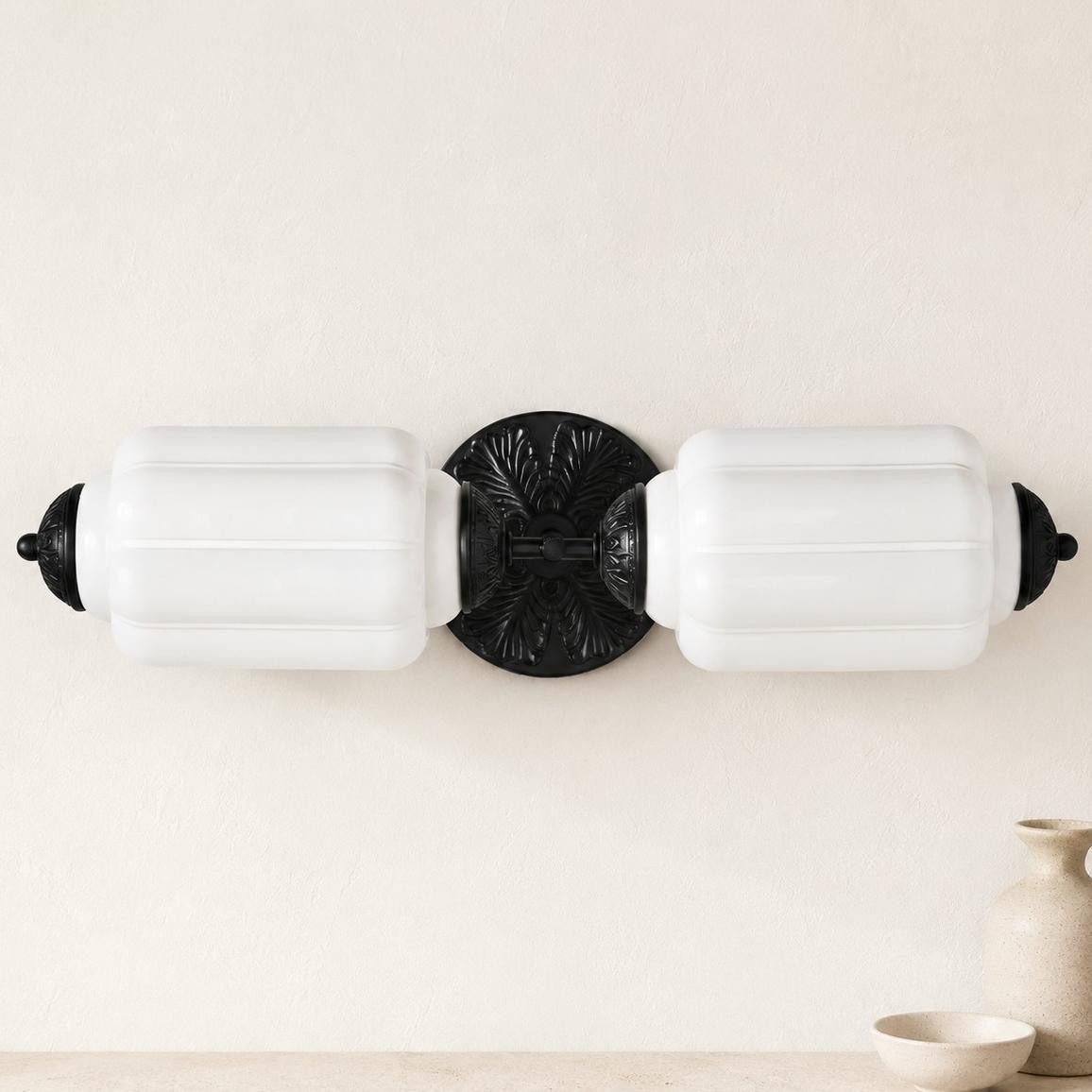 Cyrilith Vintage Art Deco Milk Glass Eloise Vanity Light