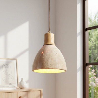 Kurtis Modern Travertine Wood Dome Pendant Light