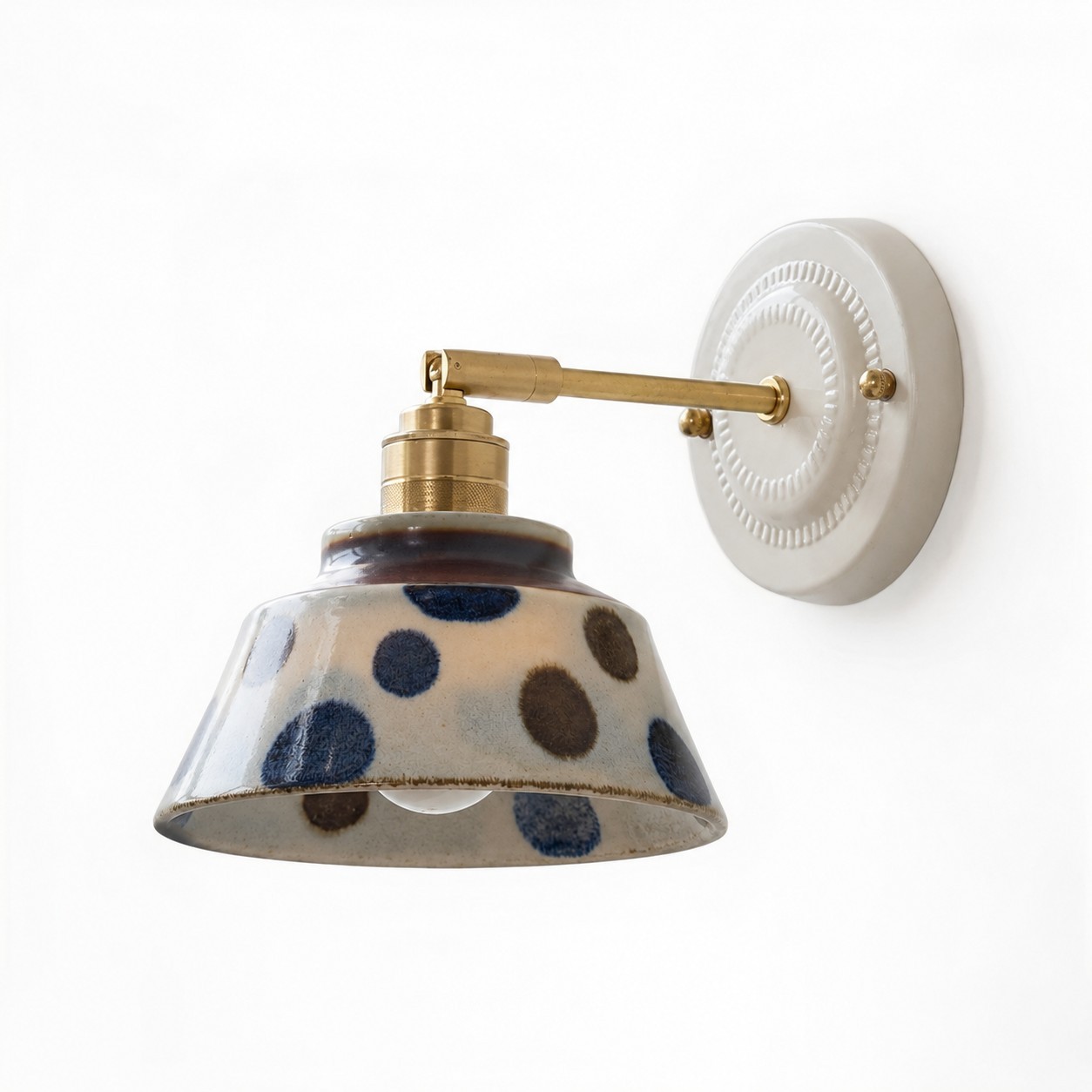 Colin Vintage Decorative Pattern Ceramic Brass Wall Sconce