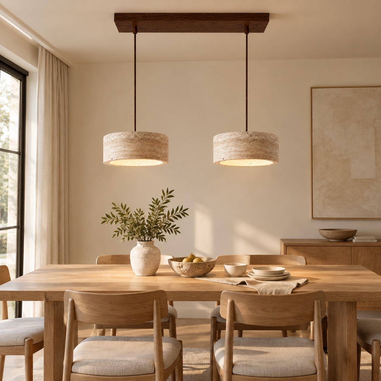 Gilbert Modern Shatter-Resistant Travertine-Look Linear Pendant Light