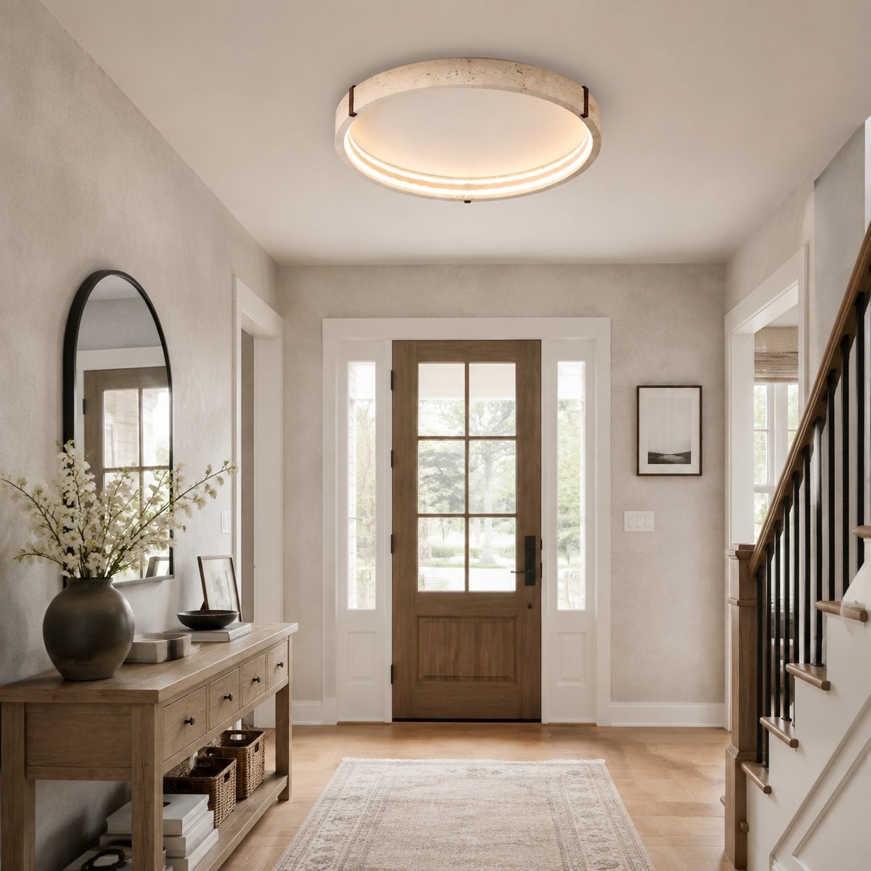 Anouk Modern Round Travertine LED Flush Mount Ceiling Light