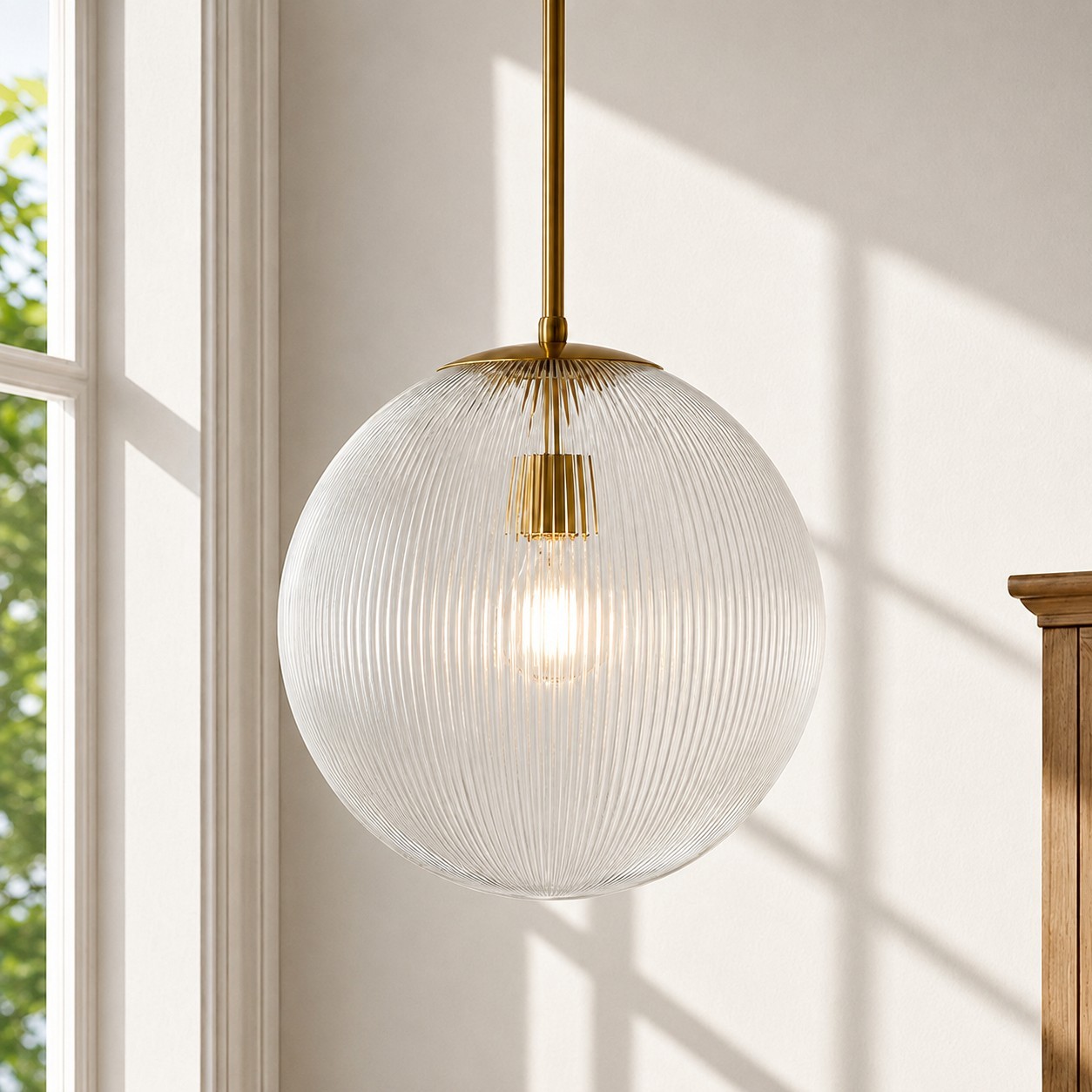 Alain Farmhouse Cooper Ribbed Glass Pendant Light