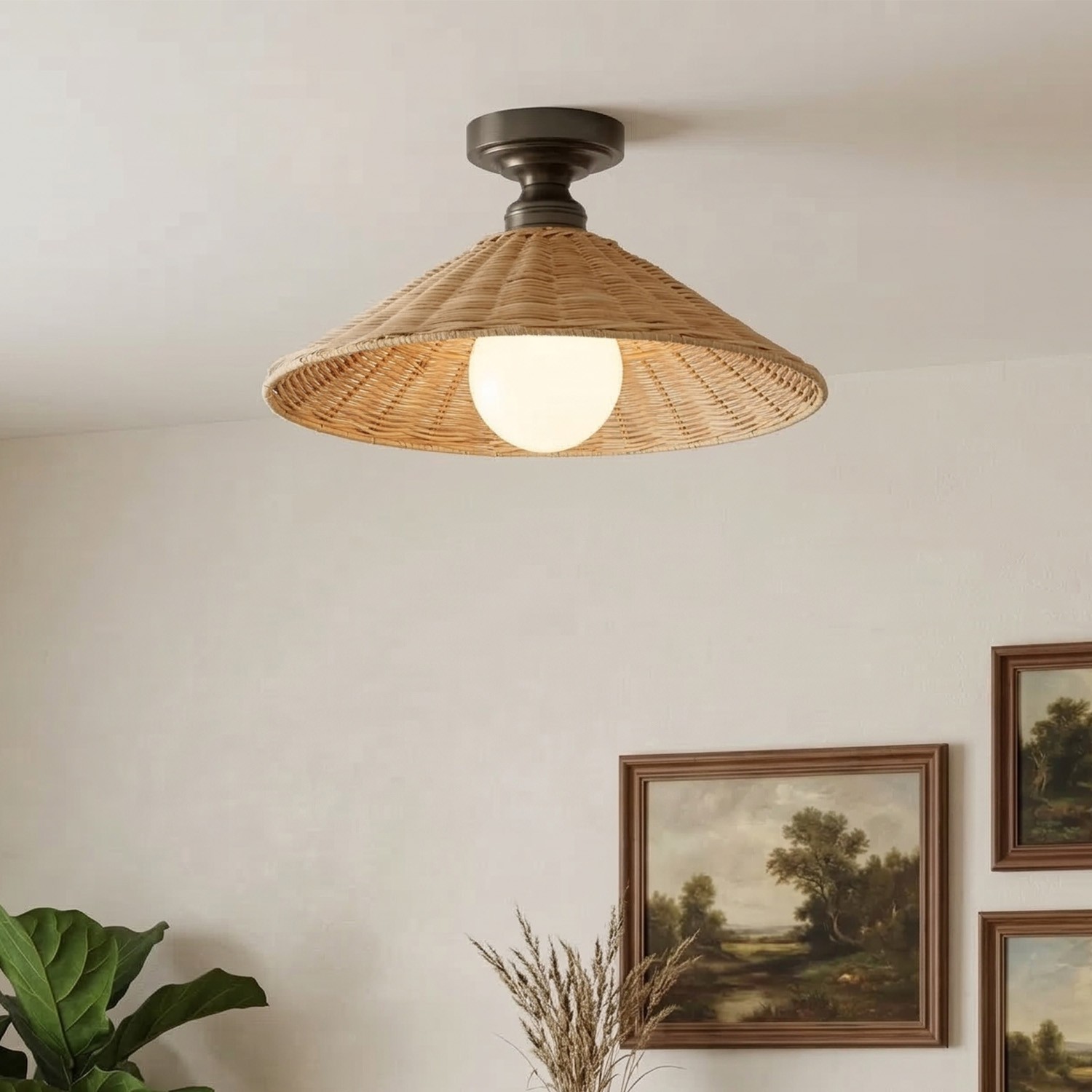 Blisaa Farmhouse Conical Rattan Ceiling Light
