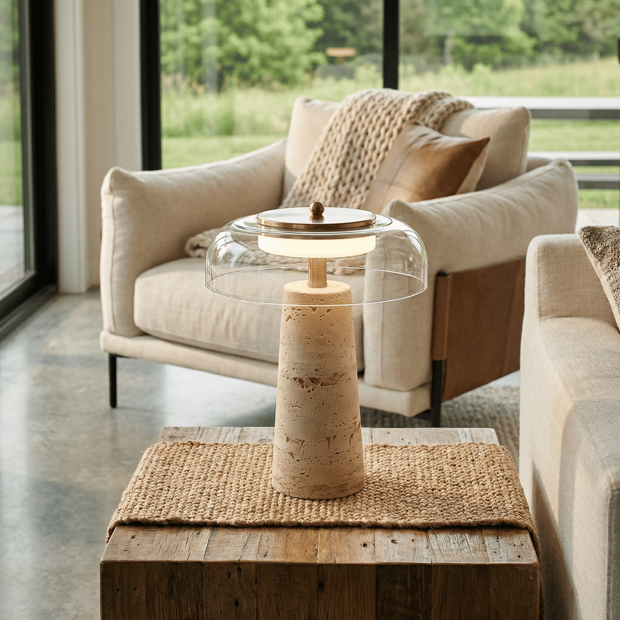 Camryn Nordic Travertine Dome Table Lamp