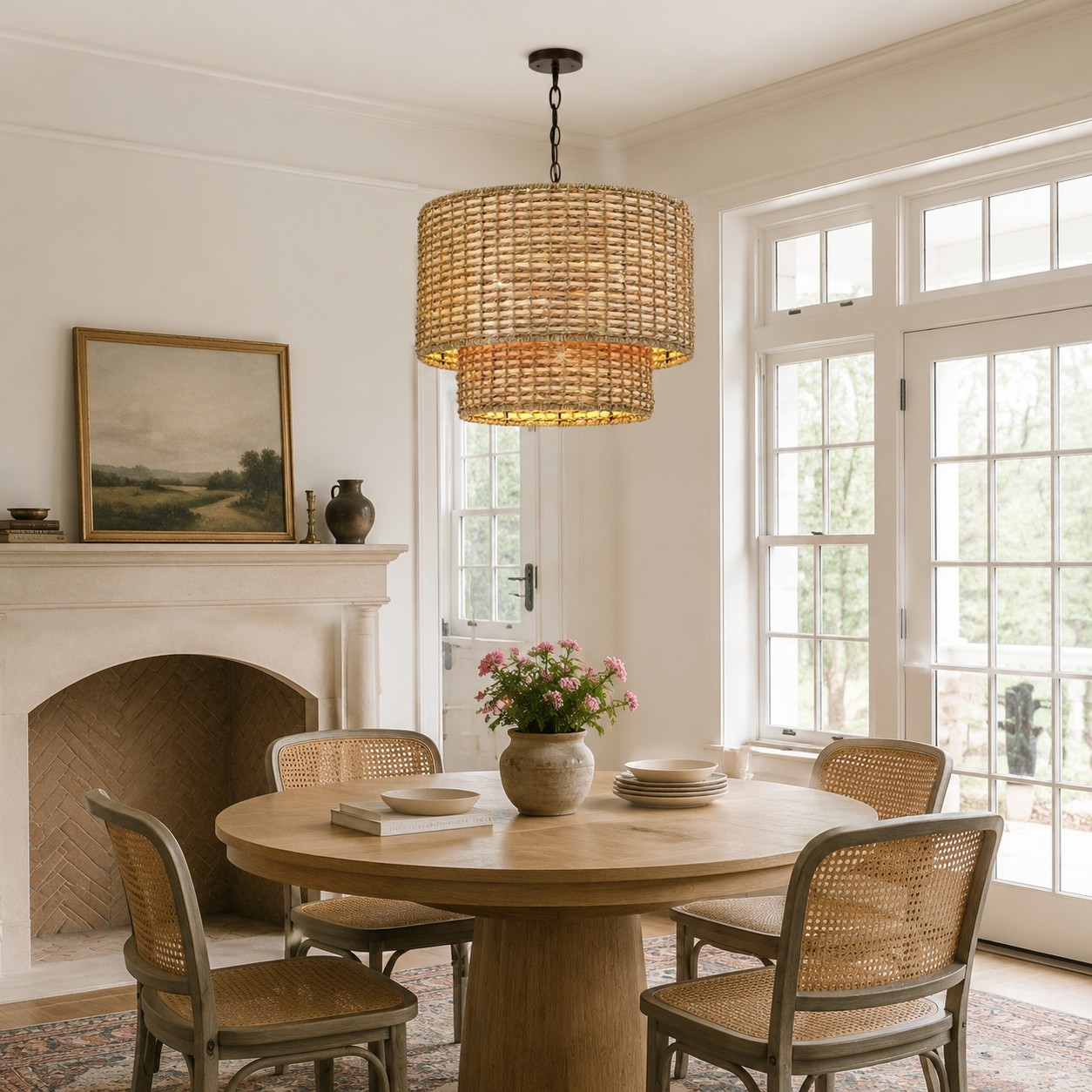 Harland Beachy Natural Rattan Double Drum Pendant Light