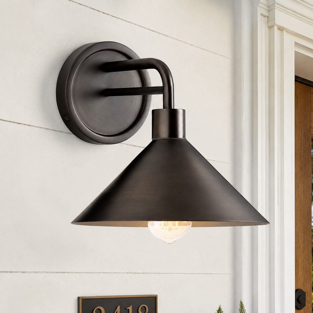 Kemp Industrial Black Brass Metal Indoor/Outdoor Wall Light