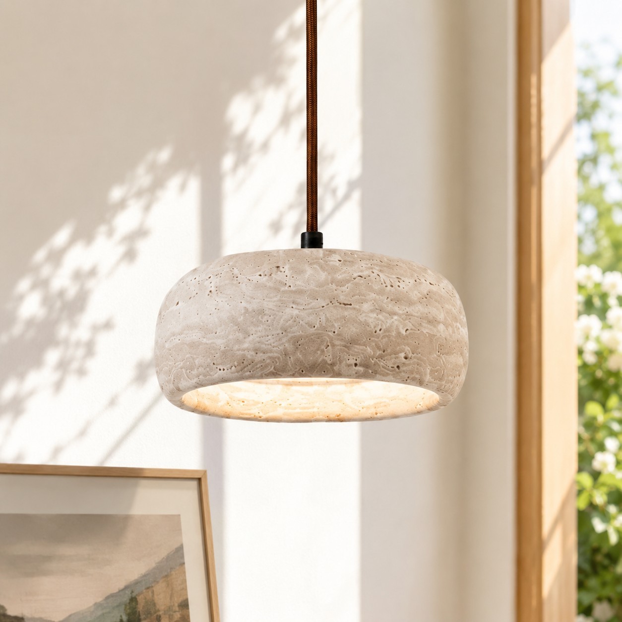 Veloria Scandinavian Travertine Round Pendant Light