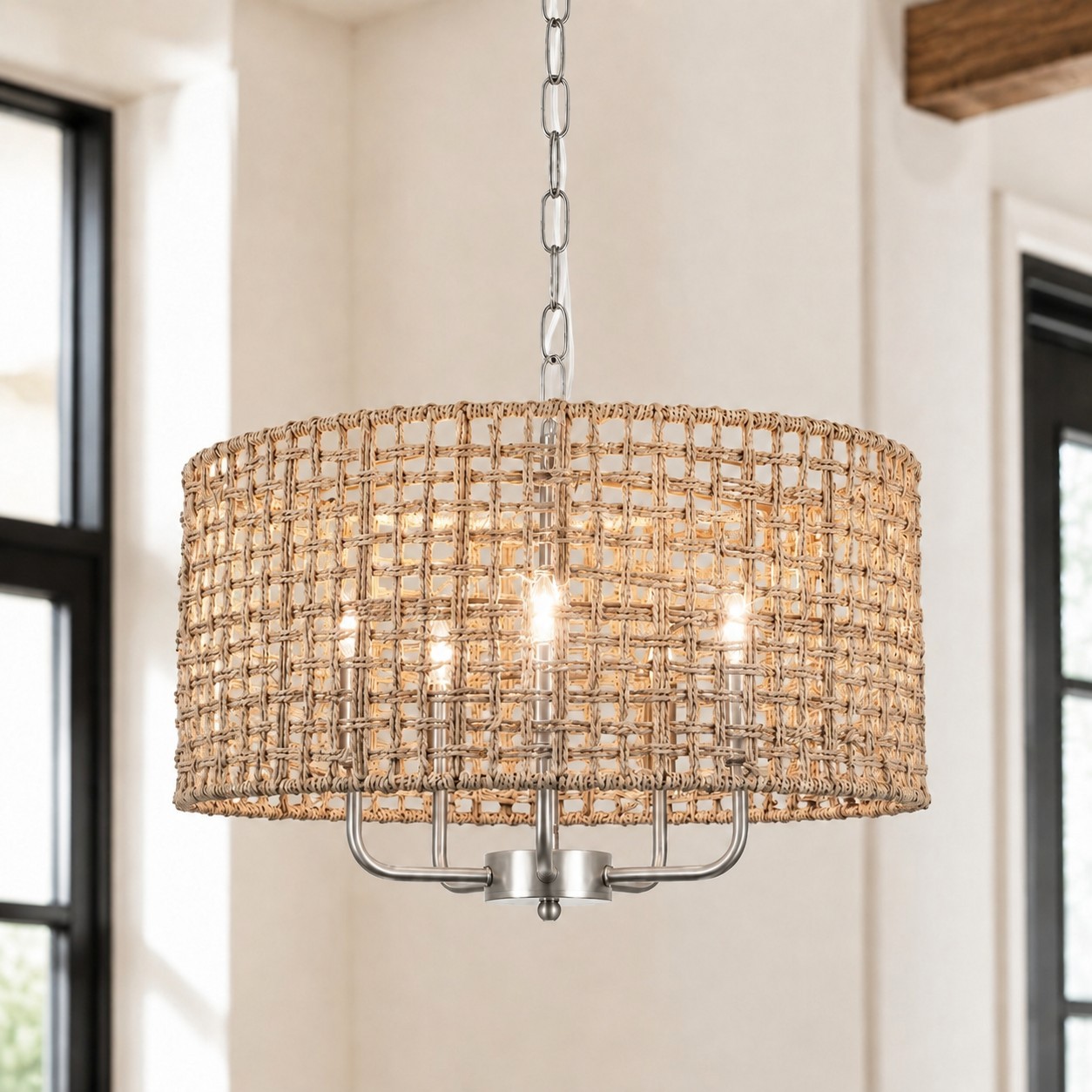 Arlo Bohemian 5 Light Natural Rattan Drum Chandelier