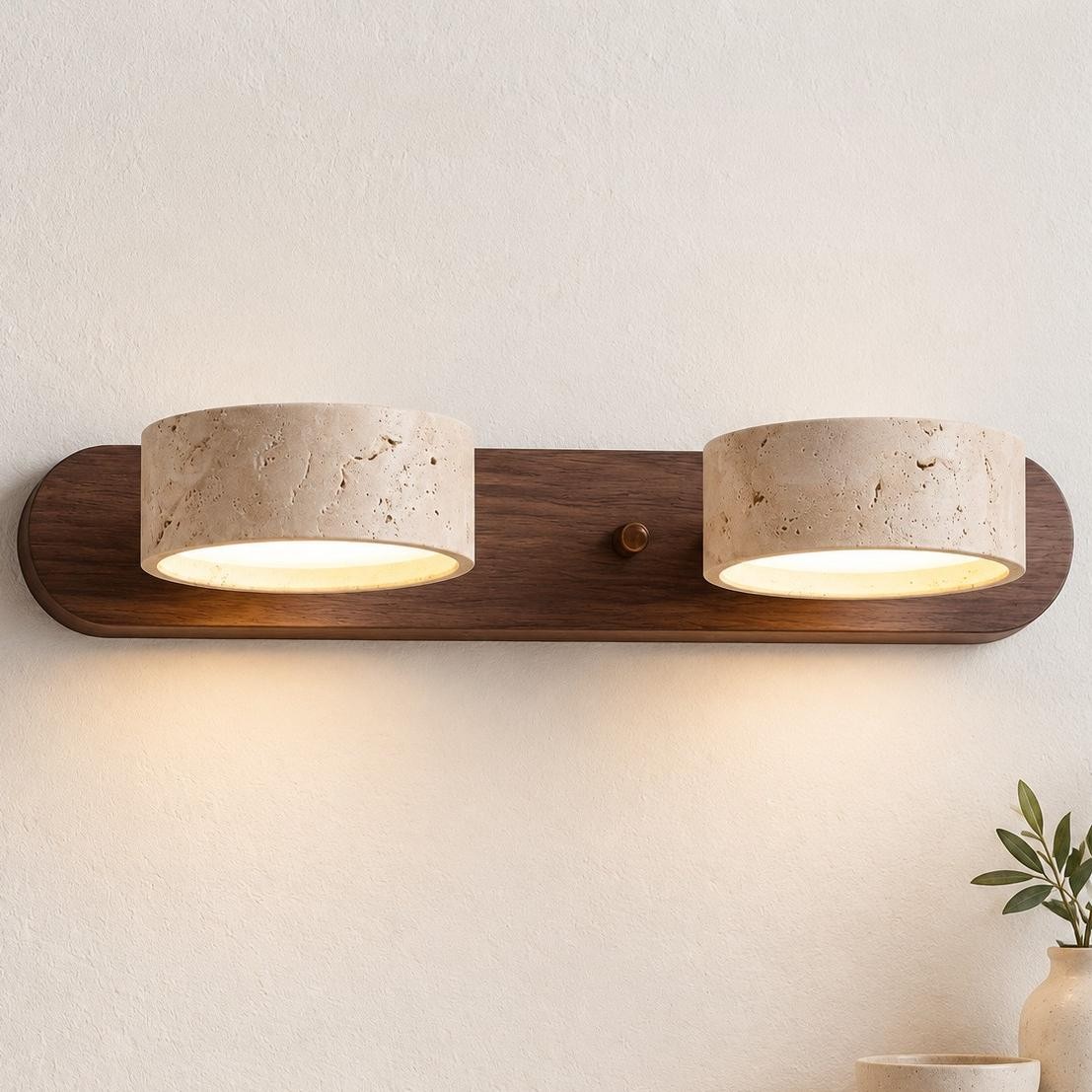 Benjamin Rustic Adjustable Travertine Wood Led Vanity Sconce
