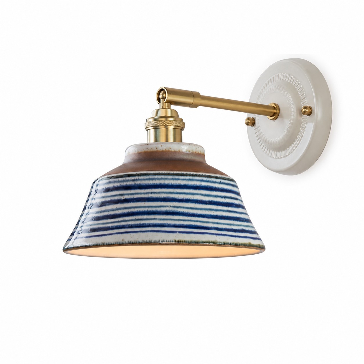Colin Vintage Decorative Pattern Ceramic Brass Wall Sconce