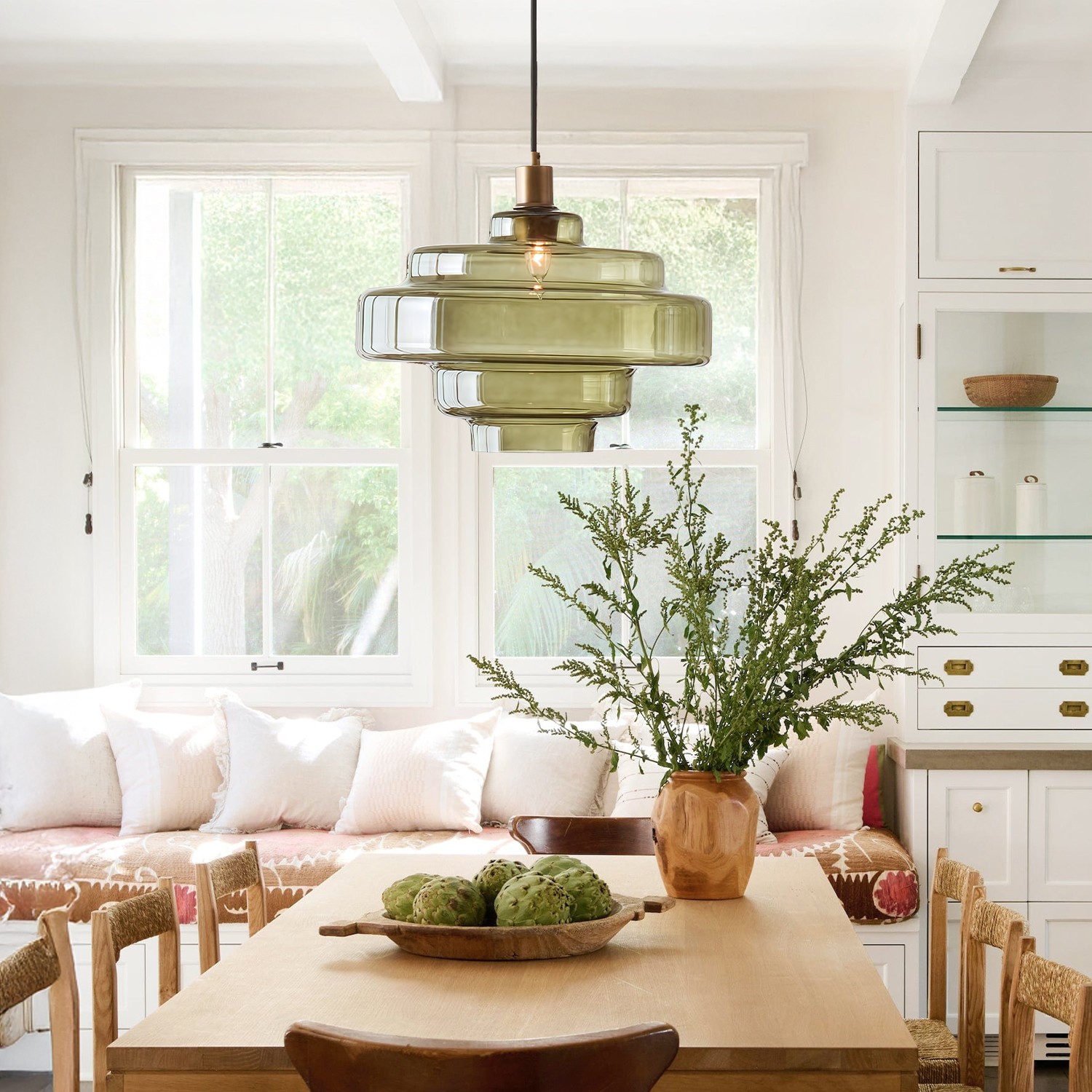 Yves Contemporary Tiered Green Glass Pendant Light