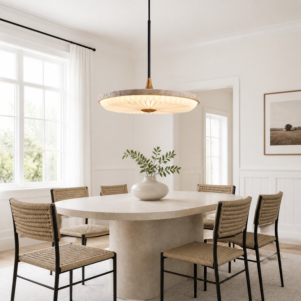 Aveline Modern Travertine Sunburst Saucer Pendant Light