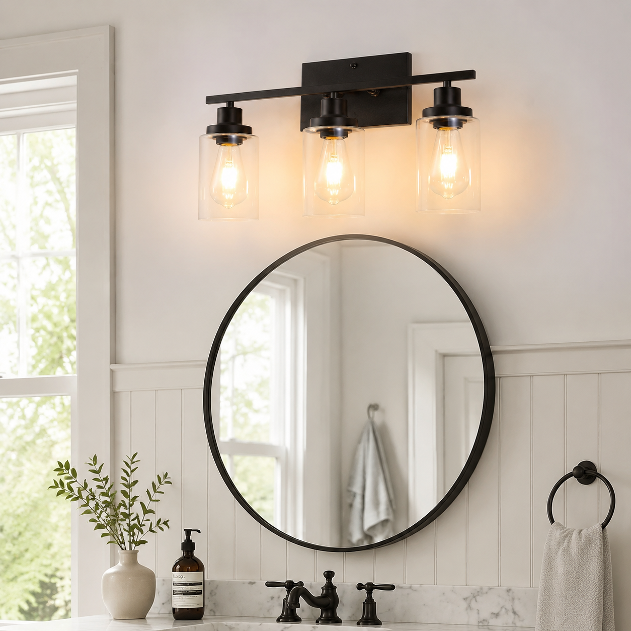 Lynor Classic Farmhouse Clear Glass Triple Sconce