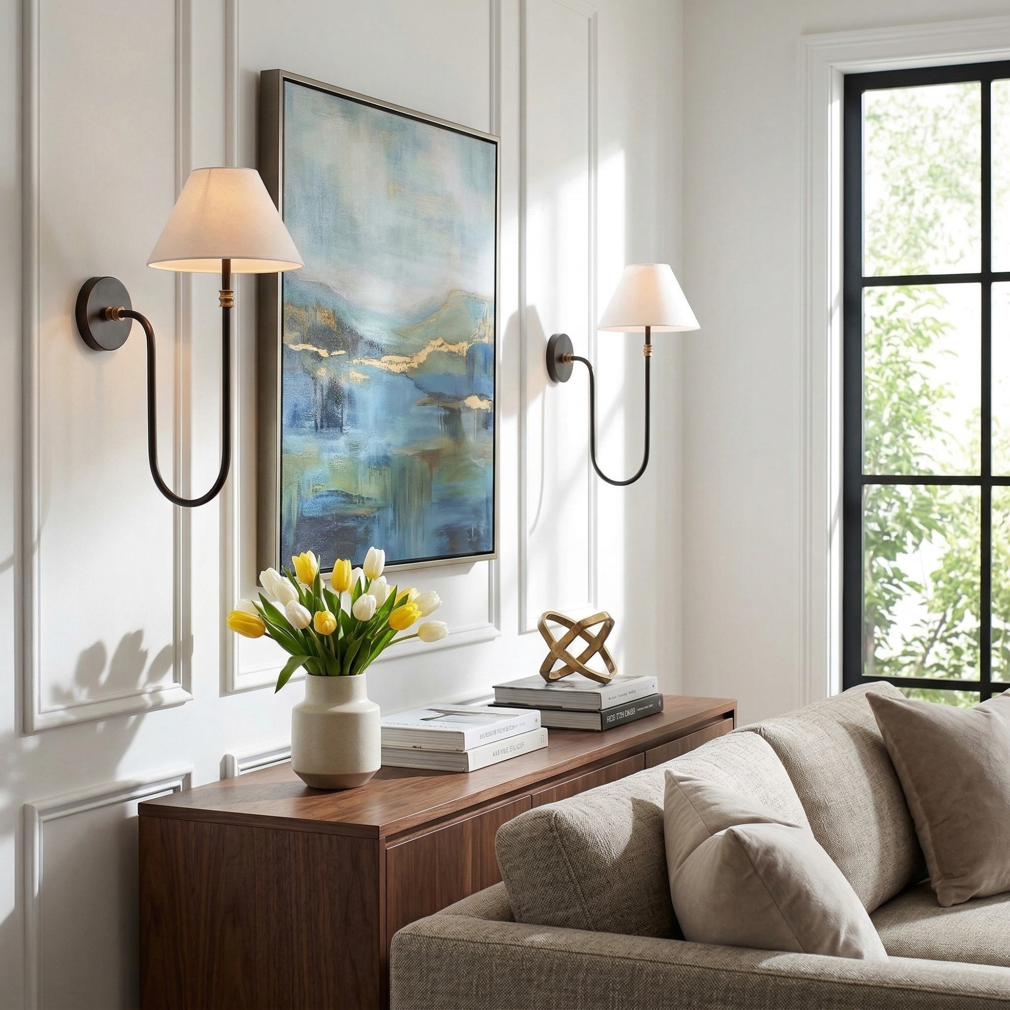 Wren Retro White Fabric Swan Neck Sconce