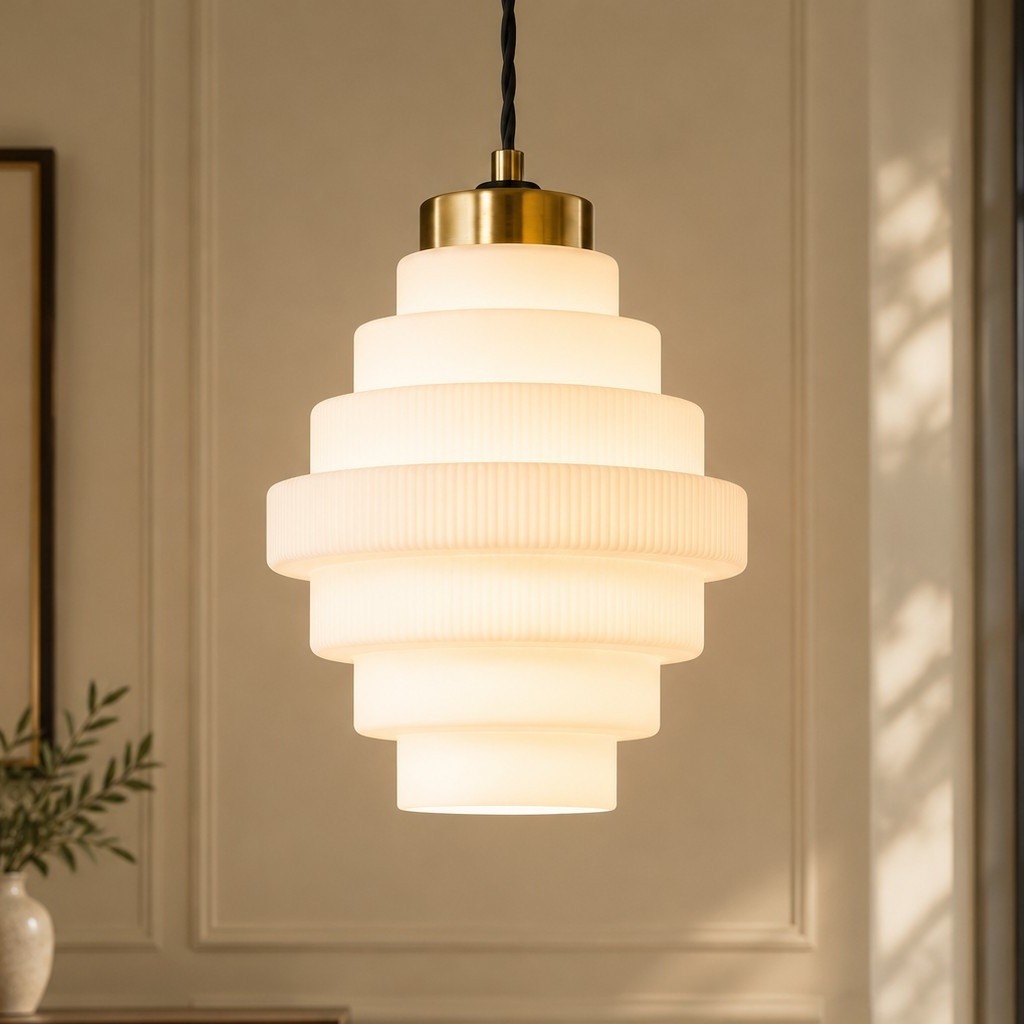 Kaelyn Bottle Shade Stained Striped Glass Pendant Light