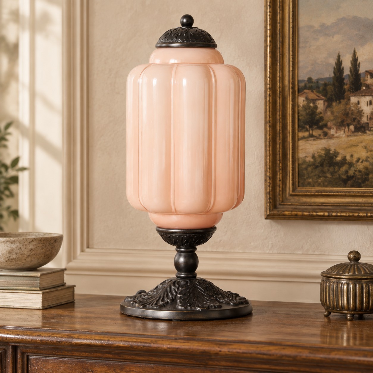 Nexos French Retro Cream Glass Textured Eloise Table Lamp