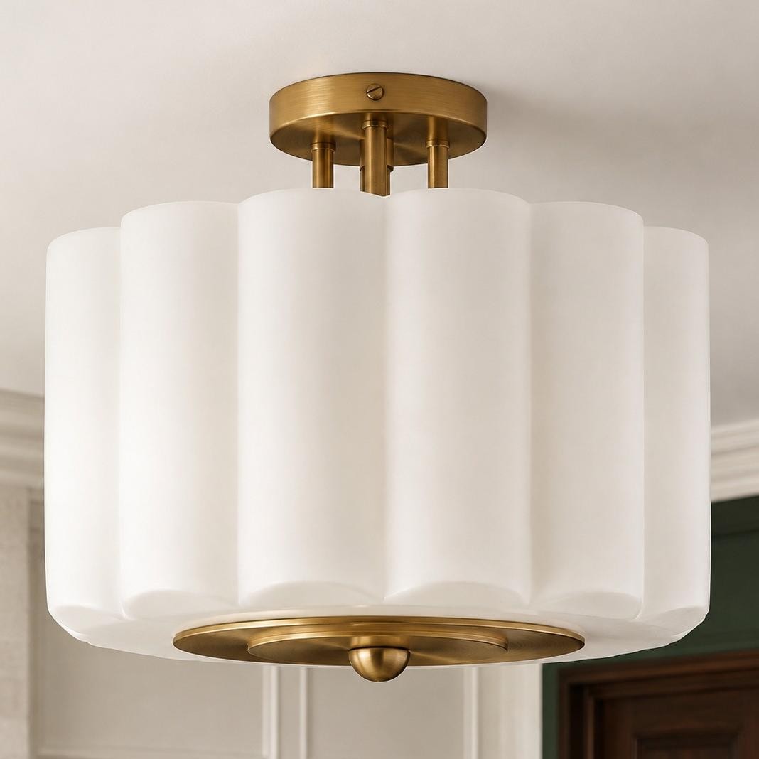 Hanahs Farmhouse Milk Glass Scalloped Shade Ceiling Light