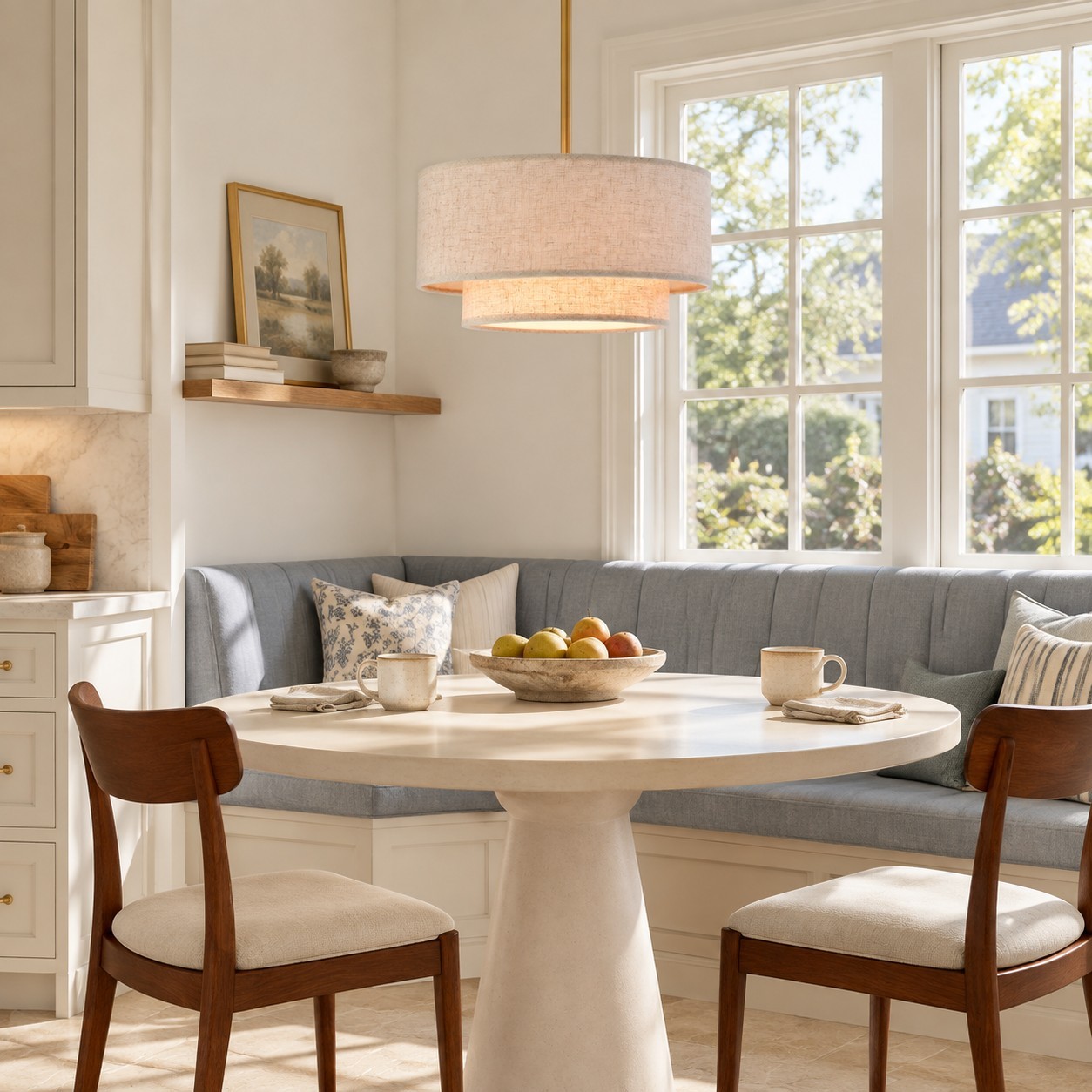 Aevon 3-Light Matte Brown Double Drum Pendant Light
